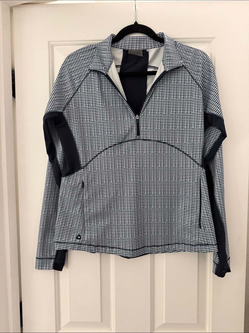 Quarter-Zip Pullover in Navy and White Houndstooth